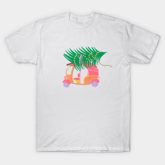 Pink Christmas rickshaw T-Shirt by Home Cyn Home 